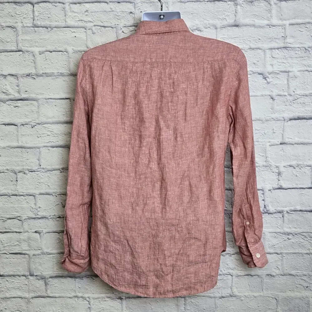 J.Crew Small Red Baird McNutt 100% Irish Linen Long Sleeve Button Down Shirt
